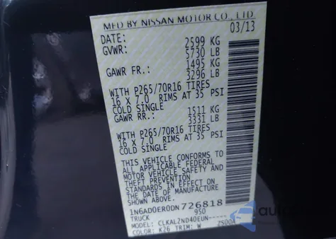 2013 Nissan Frontier Sv z USA, uszkodzony, nr VIN 1N6AD0ER0DN726818